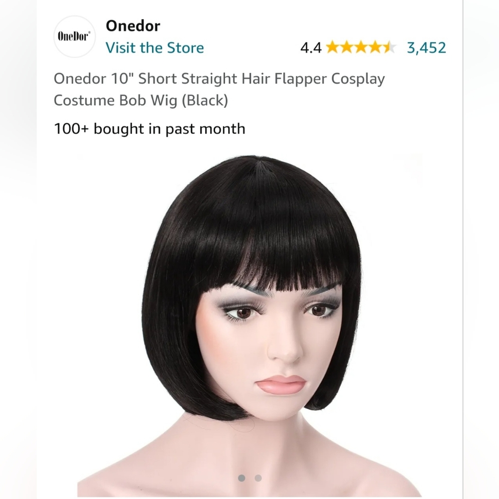 NWOT Black Wig Bob Cut Flapper Style With Custom Hair Clip
